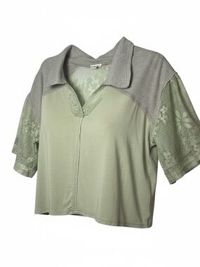 POL Pistachio Green Collared Cropped Tee